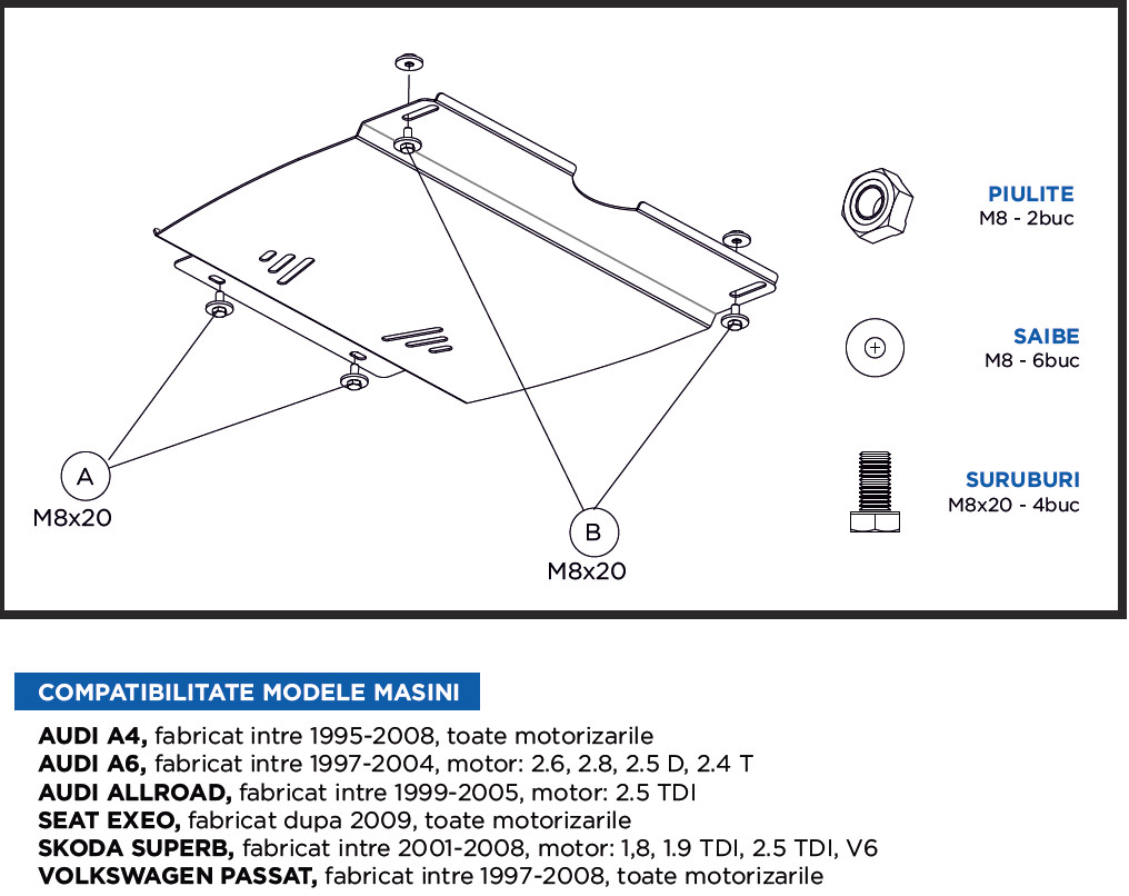 SCUT METALIC PROTECTIE CUTIE VITEZE AUDI A6, A4, SEAT EXEO, SKODA SUPERB, VW PASSAT title=