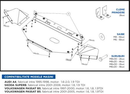 SCUT METALIC PROTECTIE MOTOR AUDI A4, SKODA SUPERB 1, VW TOUAREG R5, PASSAT B5, POINTER title=