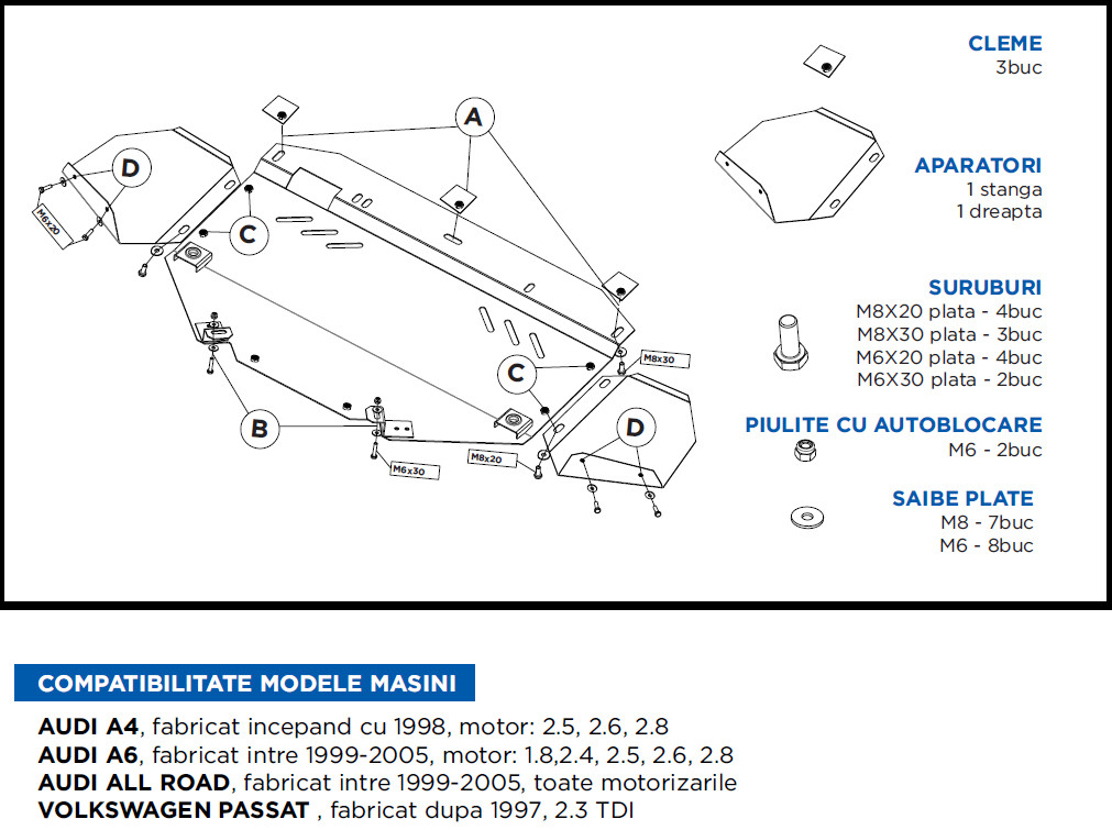 SCUT METALIC PROTECTIE MOTOR AUDI A4, A6, ALL ROAD, VOLKSWAGEN PASSAT title=