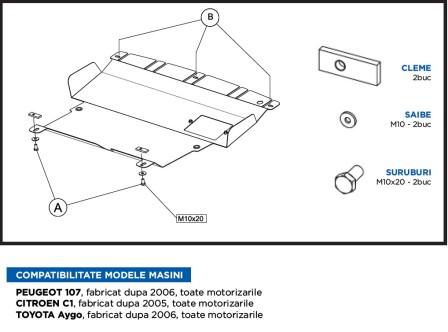 SCUT METALIC PROTECTIE MOTOR CITROEN C1, PEUGEOT 107, TOYOTA AYGO title=