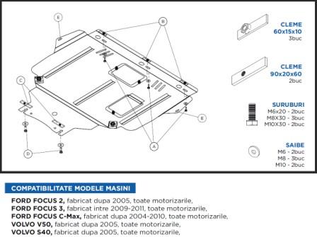 SCUT METALIC PROTECTIE MOTOR FORD FOCUS 2, FOCUS 3, C-MAX, VOLVO V50, S40 title=