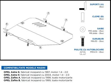 SCUT METALIC PROTECTIE MOTOR OPEL ASTRA G, ASTRA H, ZAFIRA A, ZAFIRA B title=